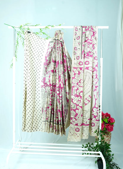 Pink Cotton Kalamkari Sarees