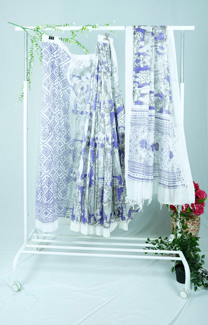 White & Purple Mangalagiri Kalamkari Print