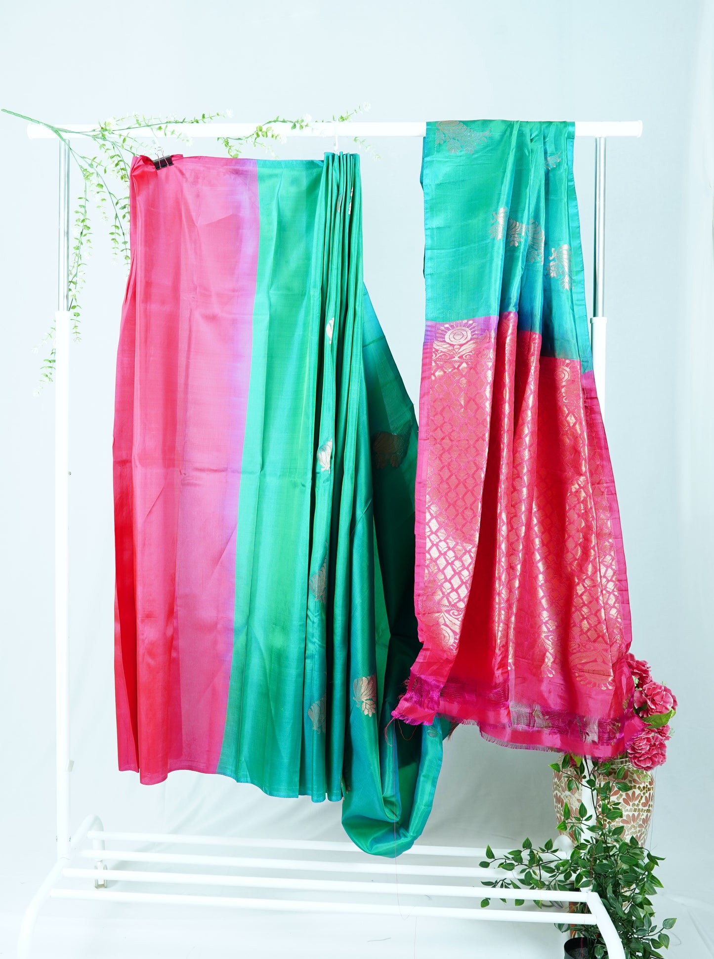 Peacock Green Soft Silk Saree