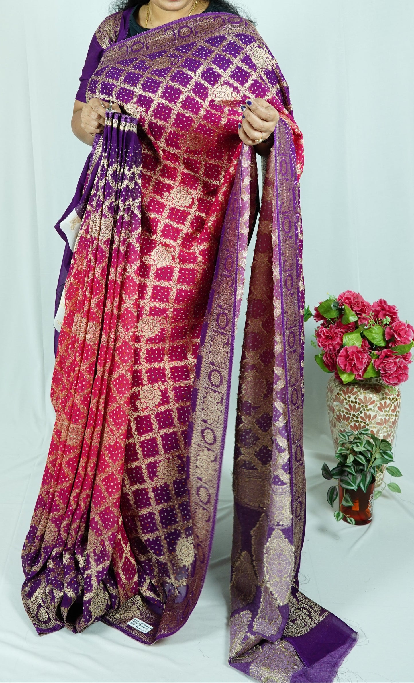 Banaras georgette Jaal work-Purple & pink