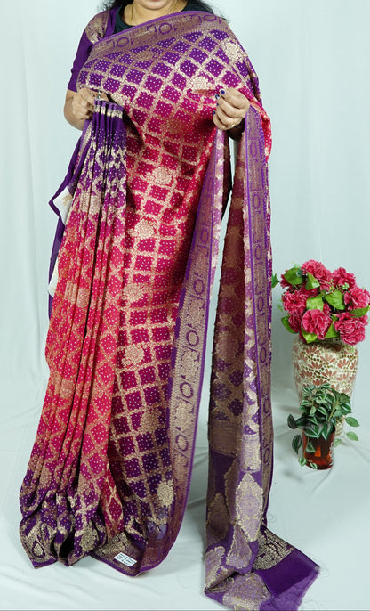 Banaras georgette Jaal work-Purple & pink