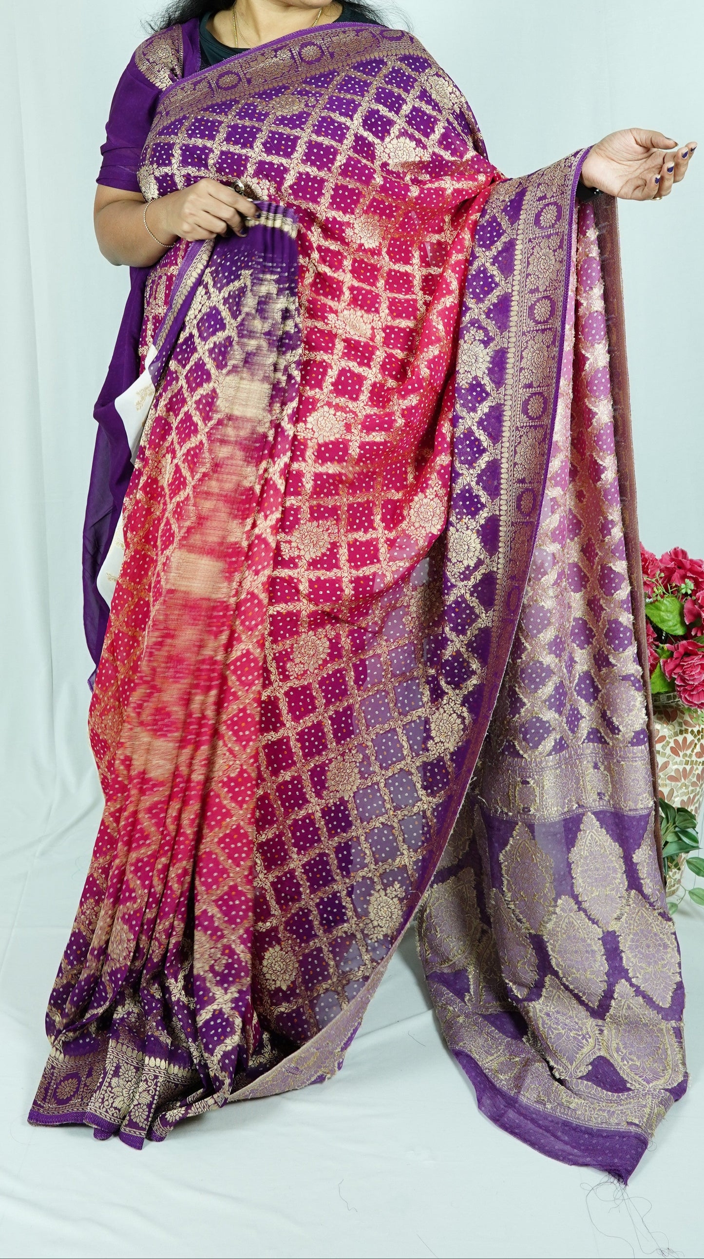 Banaras georgette Jaal work-Purple & pink
