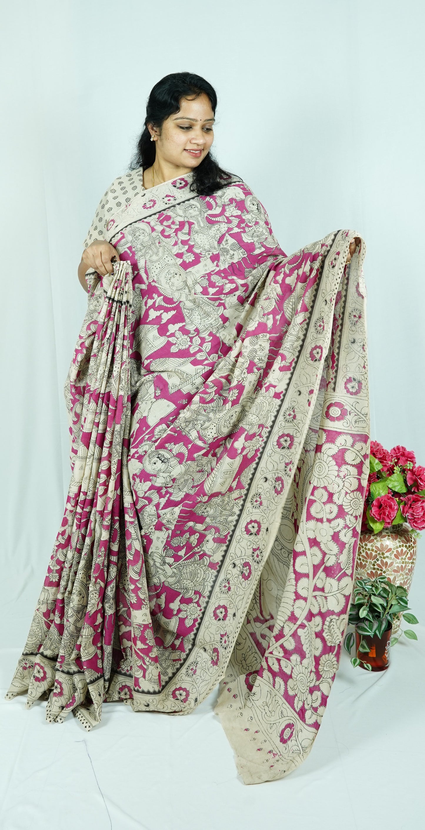 Pink Cotton Kalamkari Sarees