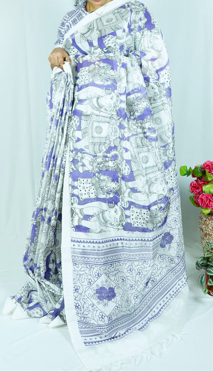 White & Purple Mangalagiri Kalamkari Print