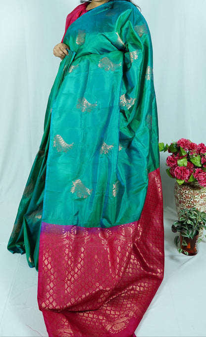 Peacock Green Soft Silk Saree