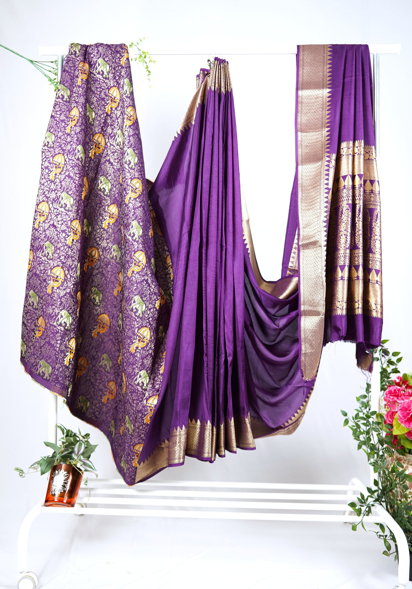 Viscose silk saree with Meenakari blouse-magenta
