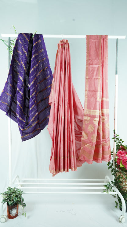 Onion pink Viscose silk saree with purple blouse
