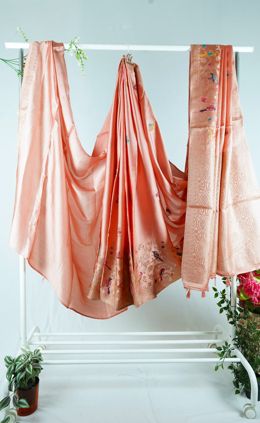 Banaras Mashru katan saree-Peach Pink