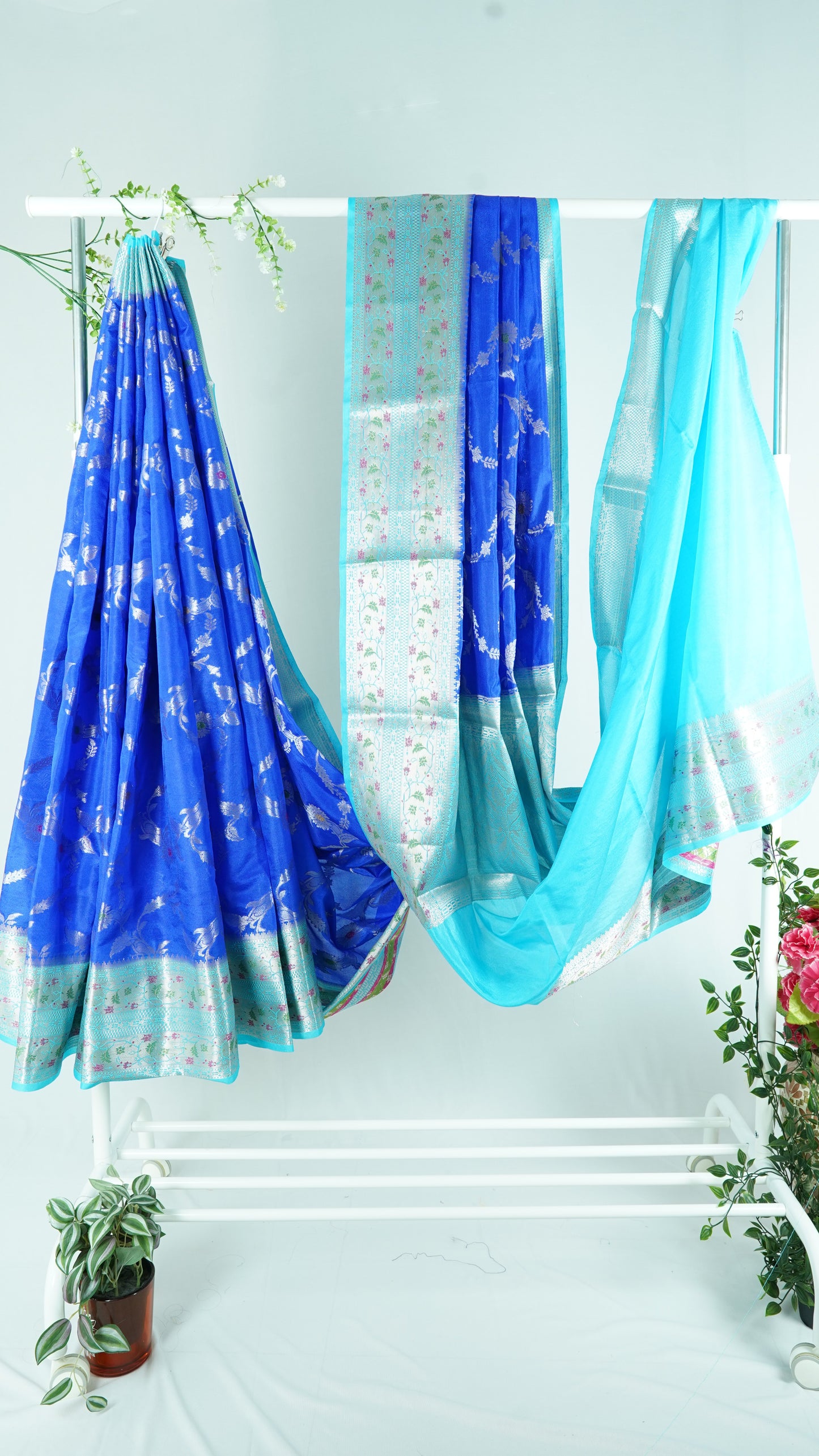 Raw Mango Saree-royal blue/light blue