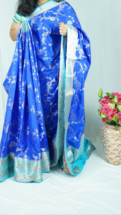 Raw Mango Saree-royal blue/light blue