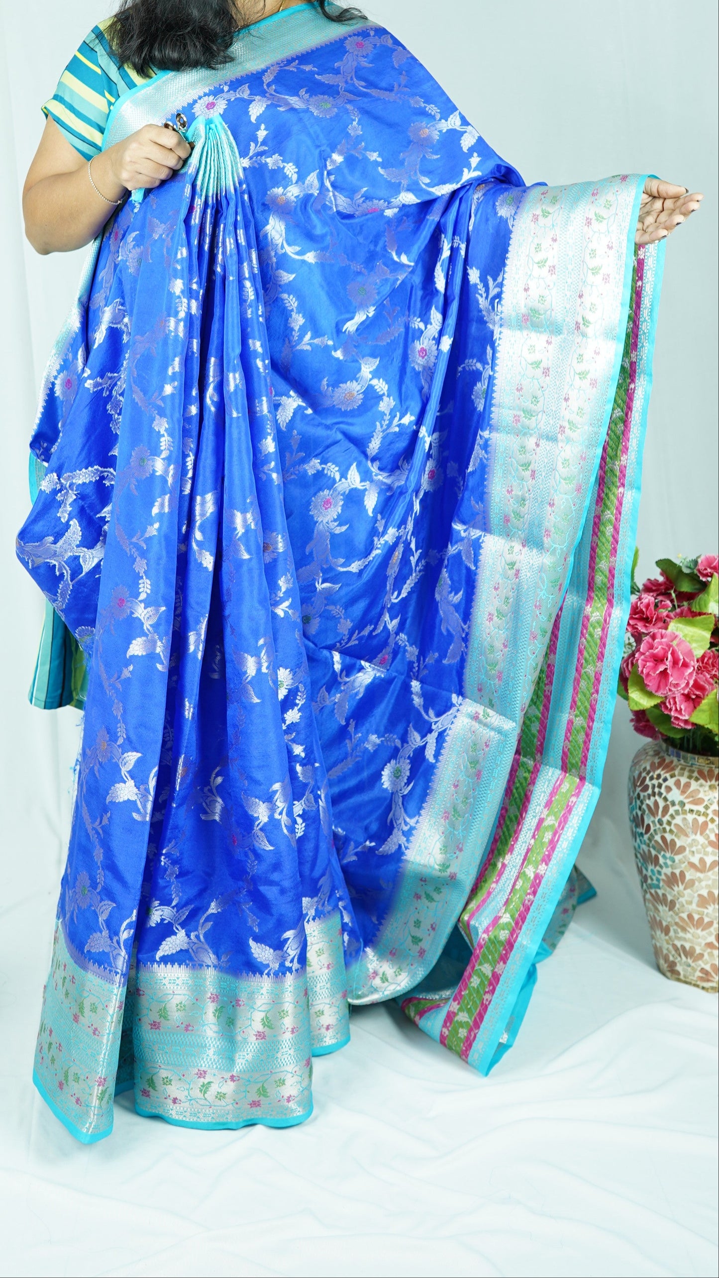 Raw Mango Saree-royal blue/light blue