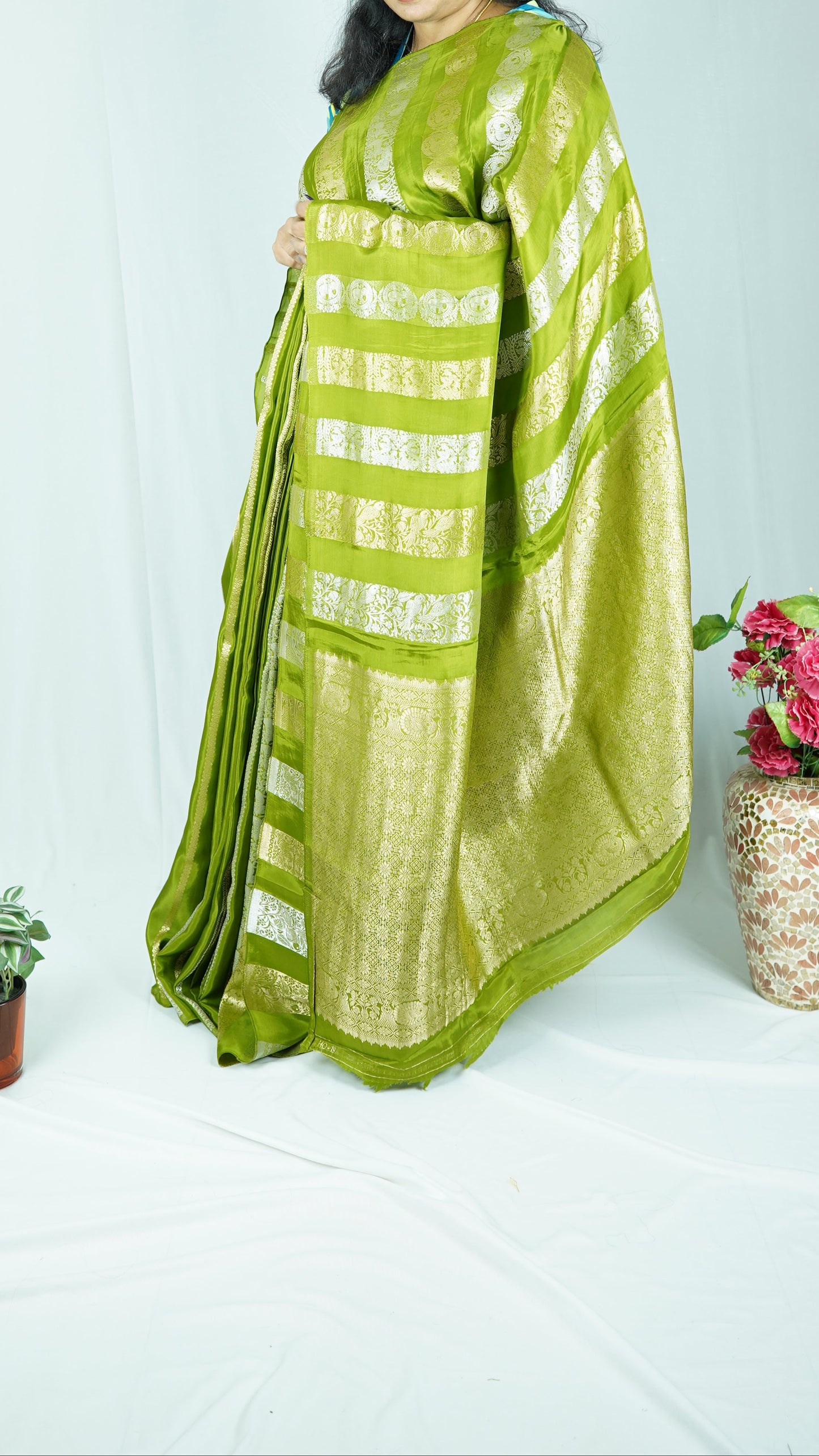 Green Neetha Ambani premium crepe silk Saree