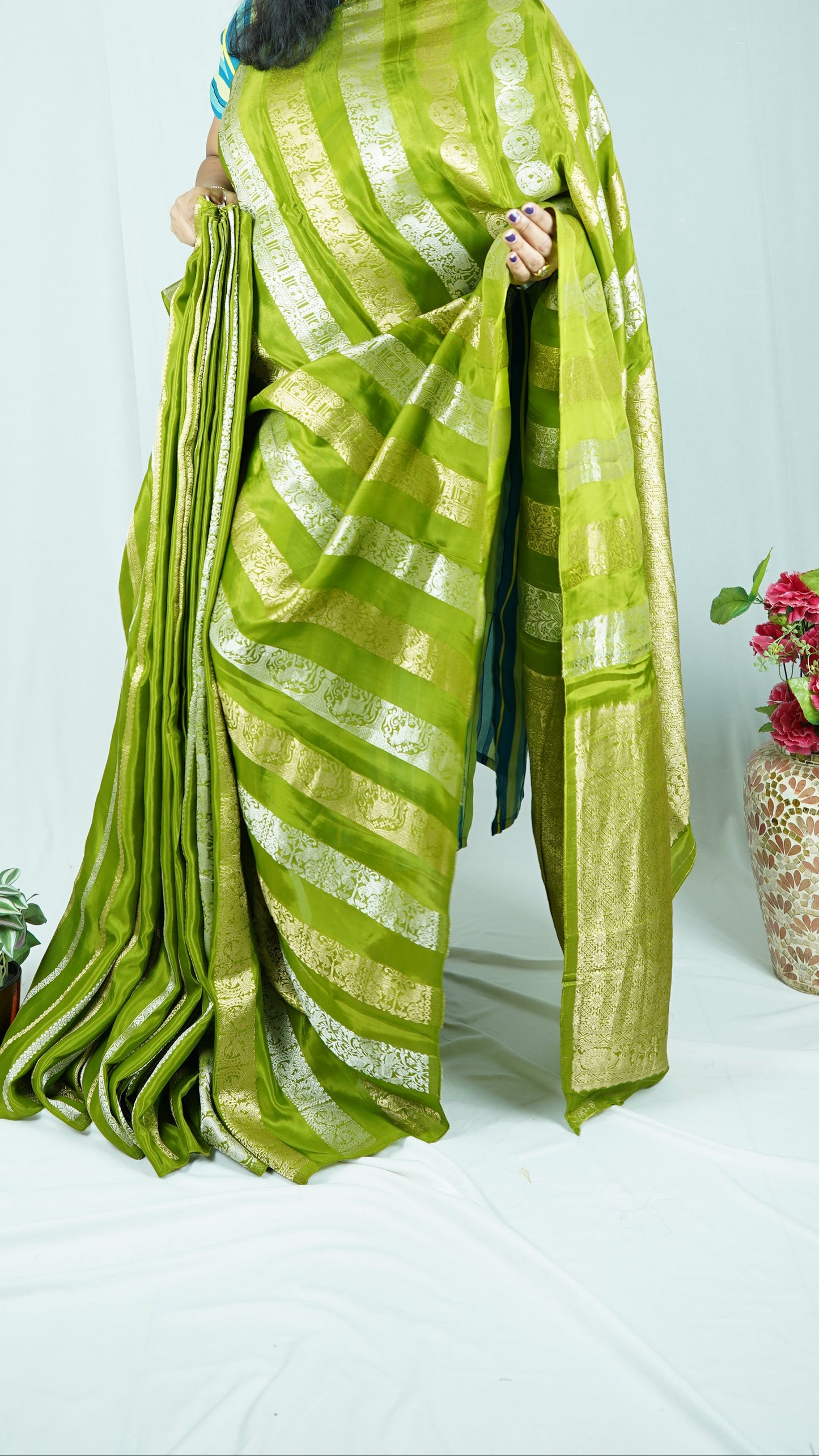 Green Neetha Ambani premium crepe silk Saree
