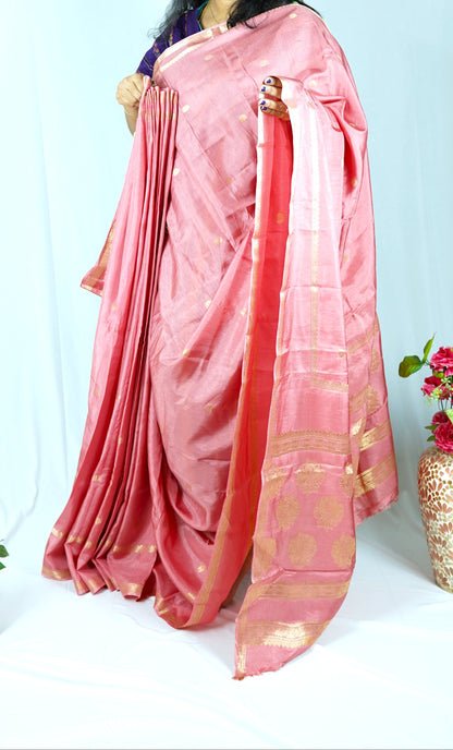 Onion pink Viscose silk saree with purple blouse