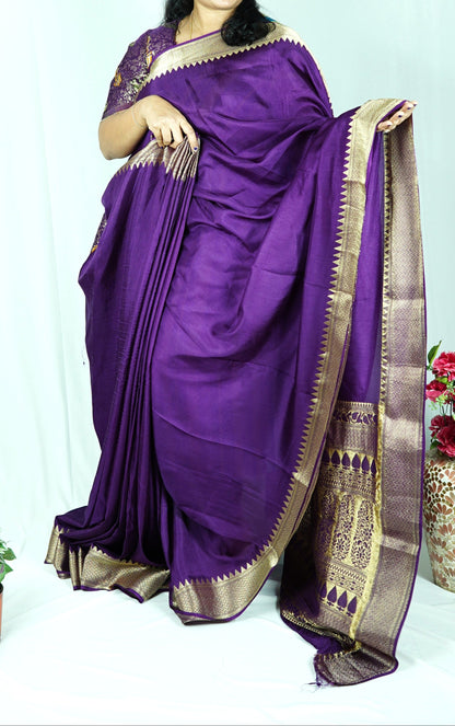Viscose silk saree with Meenakari blouse-magenta