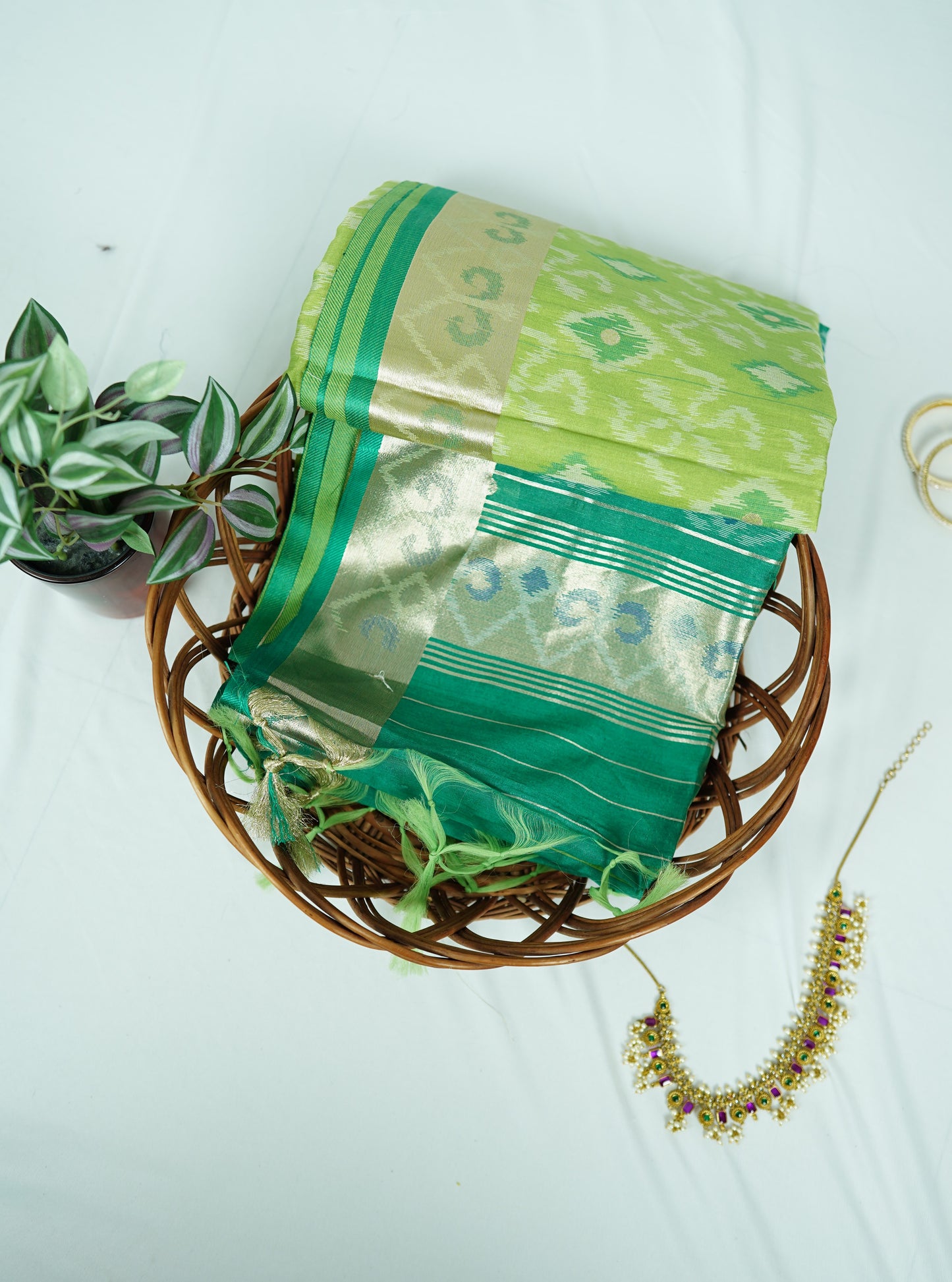 Green Semi Tussar Silk Saree