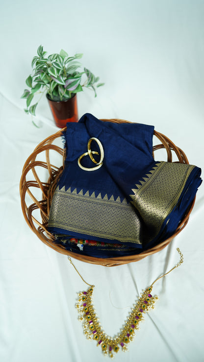 Viscose silk saree with Meenakari blouse-navy blue