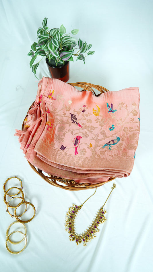Banaras Mashru katan saree-Peach Pink