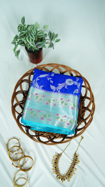 Raw Mango Saree-royal blue/light blue