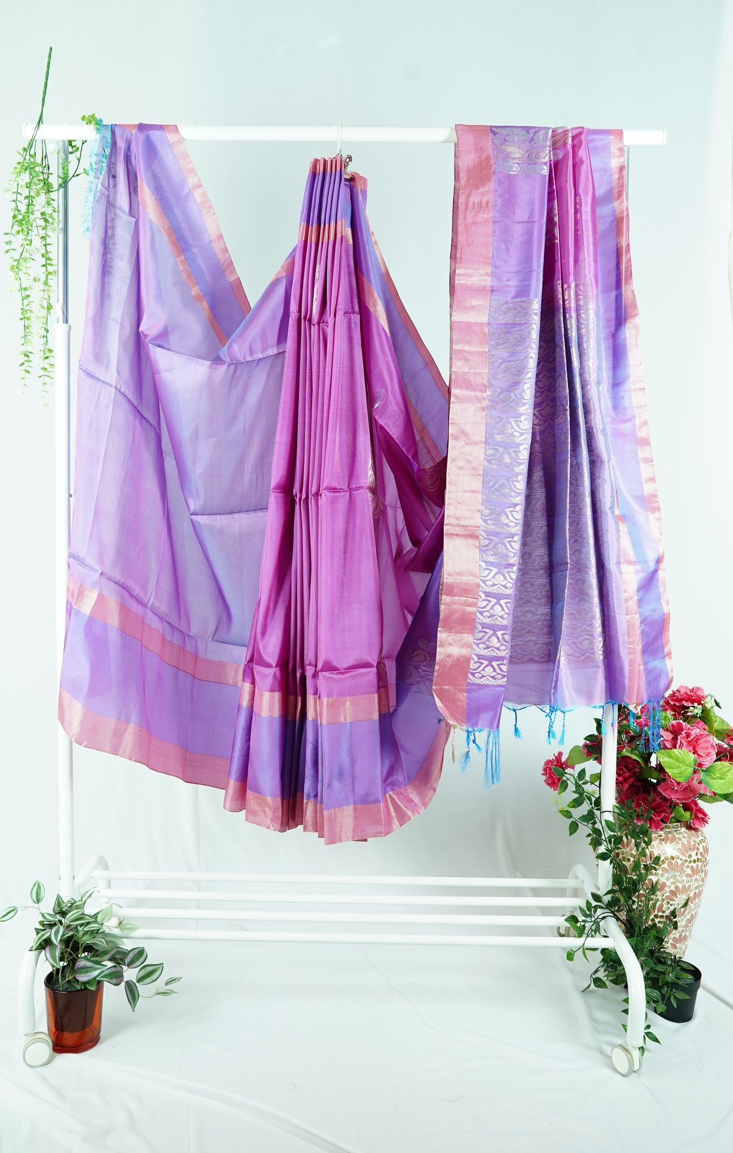 Pink venkatagiri Sico polyester pattu