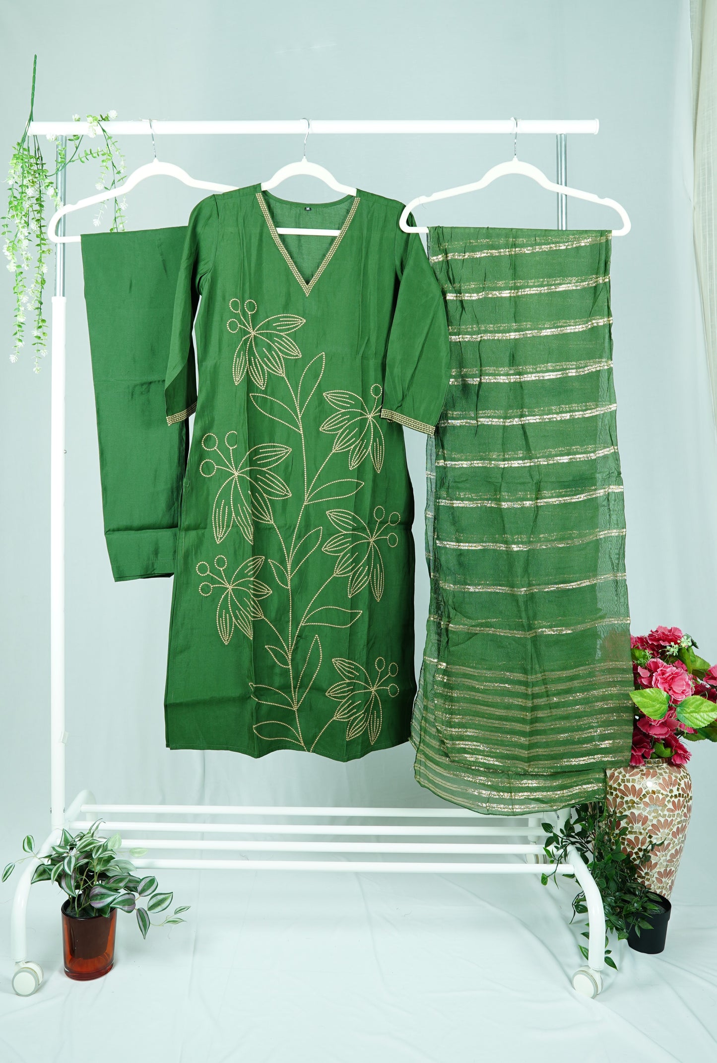 Bottle Green muslin Kurti set
