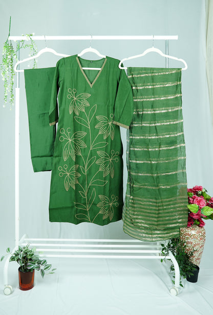 Bottle Green muslin Kurti set