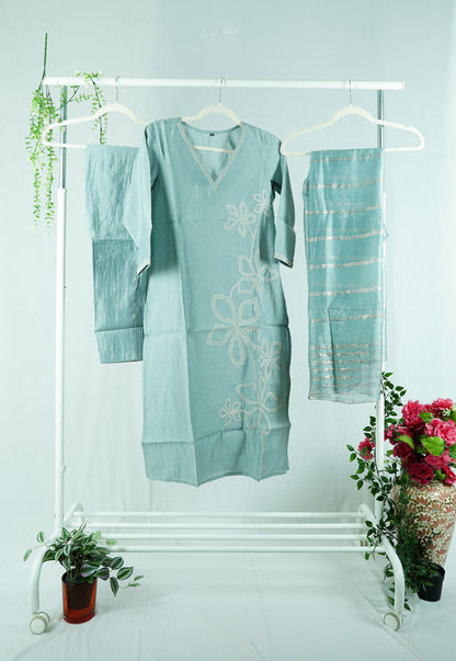 Pastel Blue Muslin Kurti Set