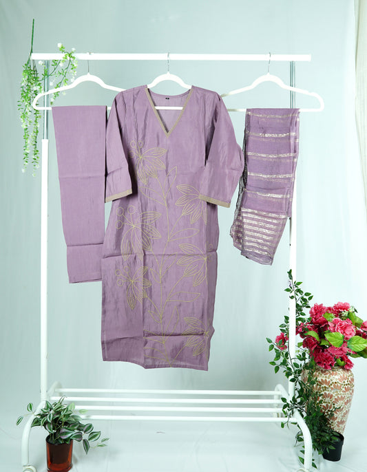 Mauve Muslin Kurti Set