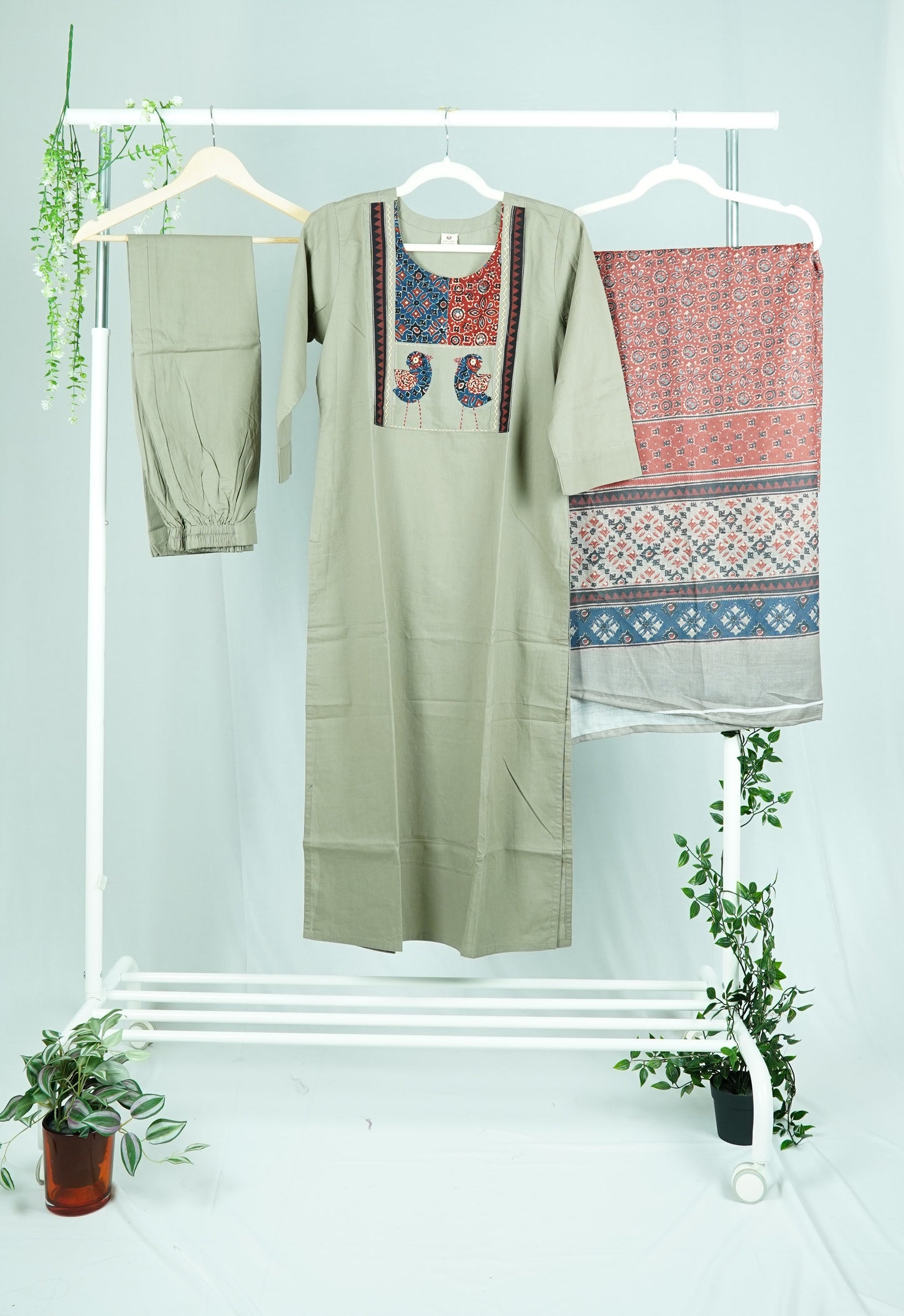 Grey Pure Cotton Kurti Set with Yoke Design