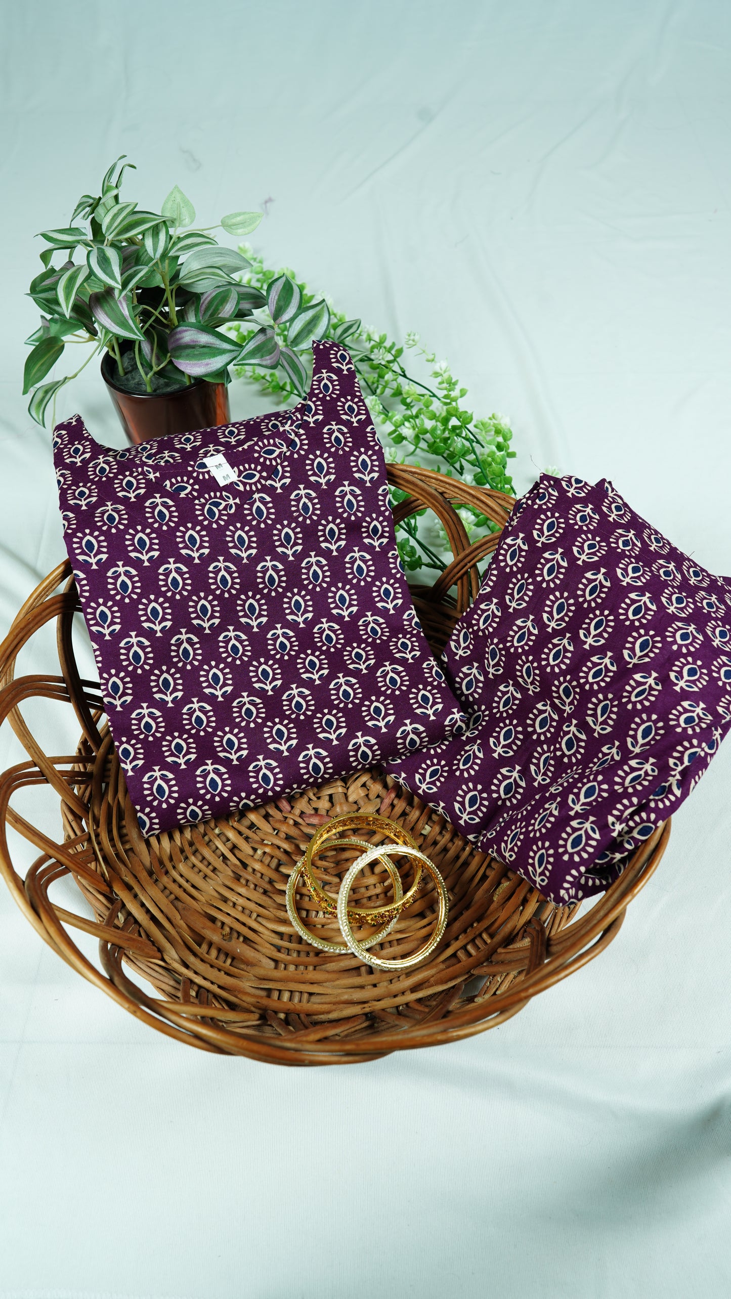 Wine Cotton Printed Co-ord Set