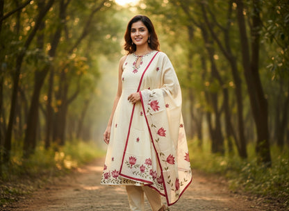 Cream Color Chanderi Kurti Set(Sleeveless)