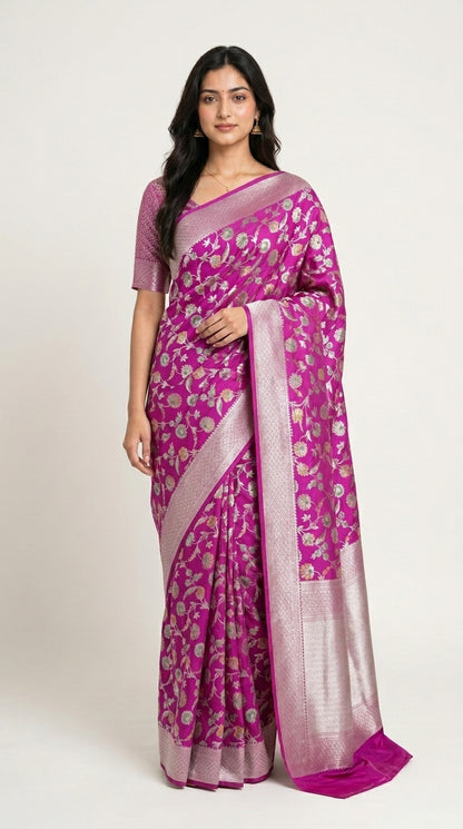 Banaras Katan Silk with Jaal weaving