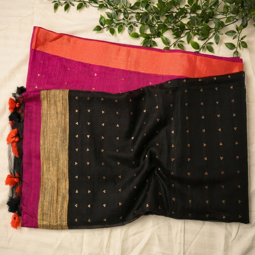 Jute & Muslin Sequence weaving Saree