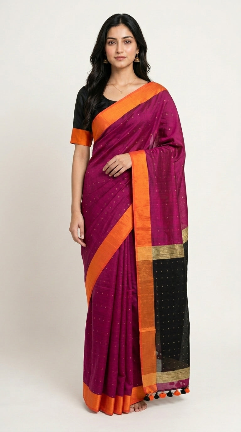 Jute & Muslin Sequence weaving Saree