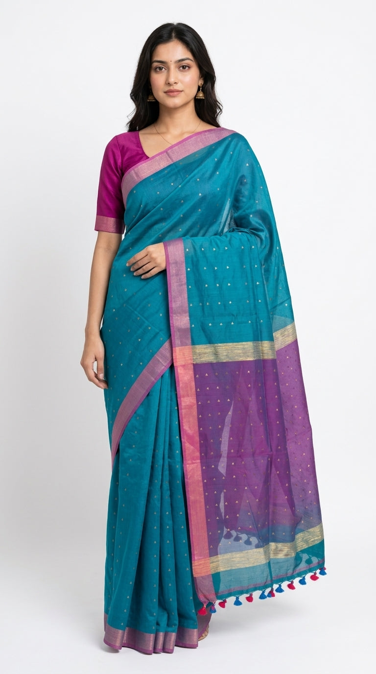 Jute & Muslin Sequence weaving Saree