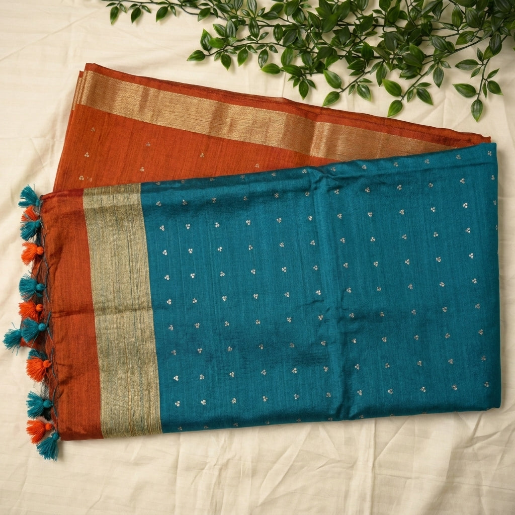 Jute & Muslin Sequence weaving Saree