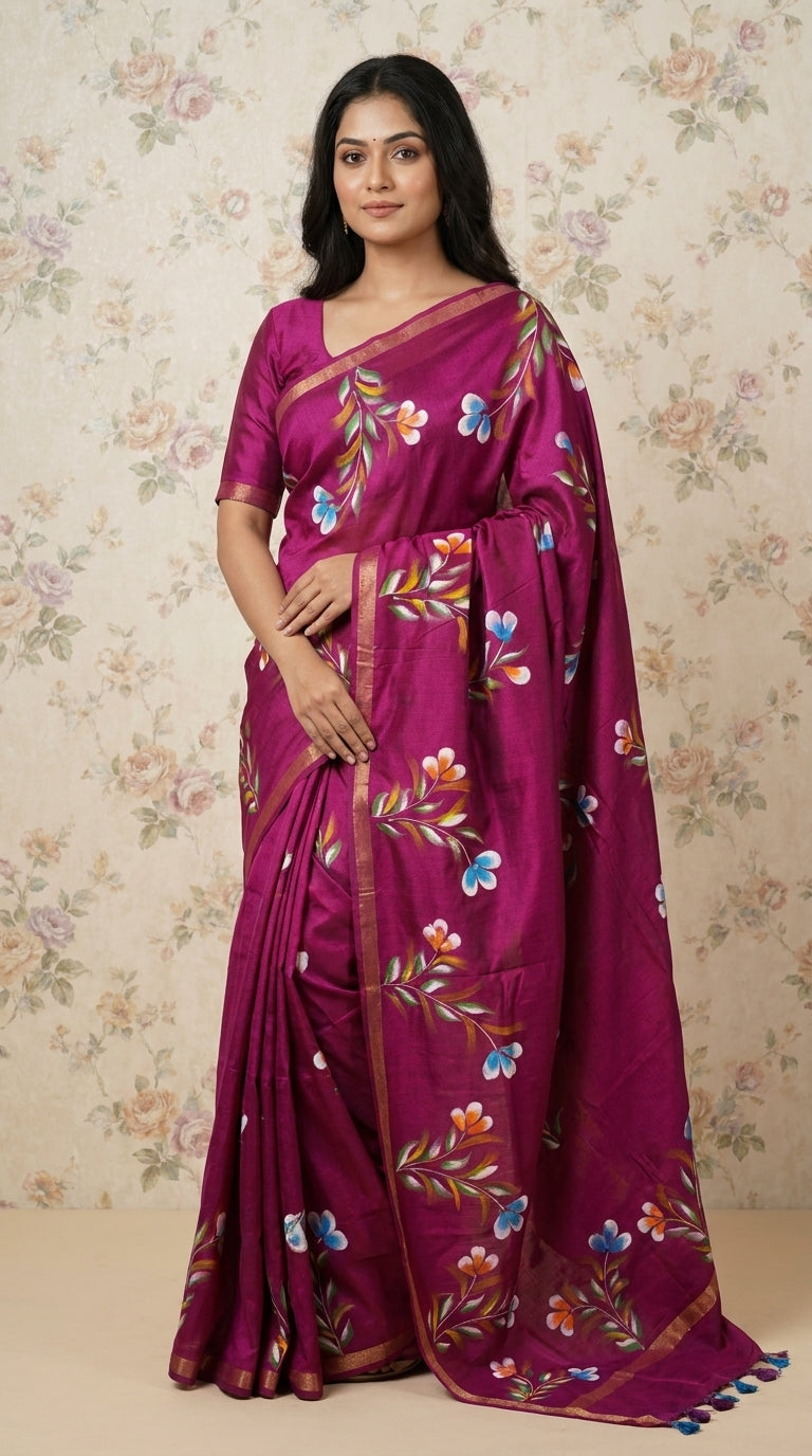 Chanderi Cotton Brush Paint Saree
