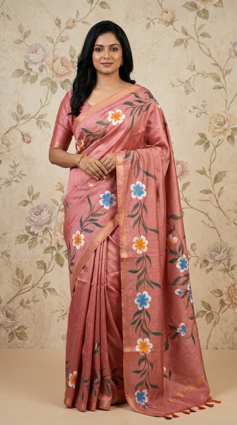 Chanderi Cotton Brush Paint Saree