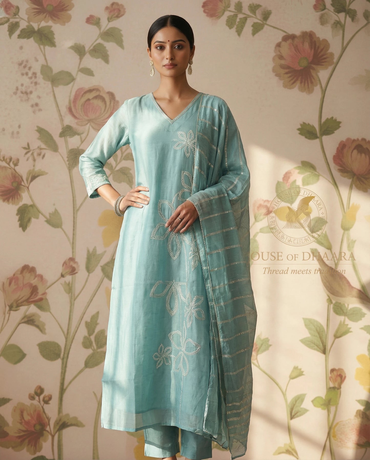 Pastel Blue Muslin Kurti Set