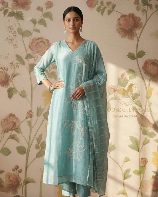 Pastel Blue Muslin Kurti Set