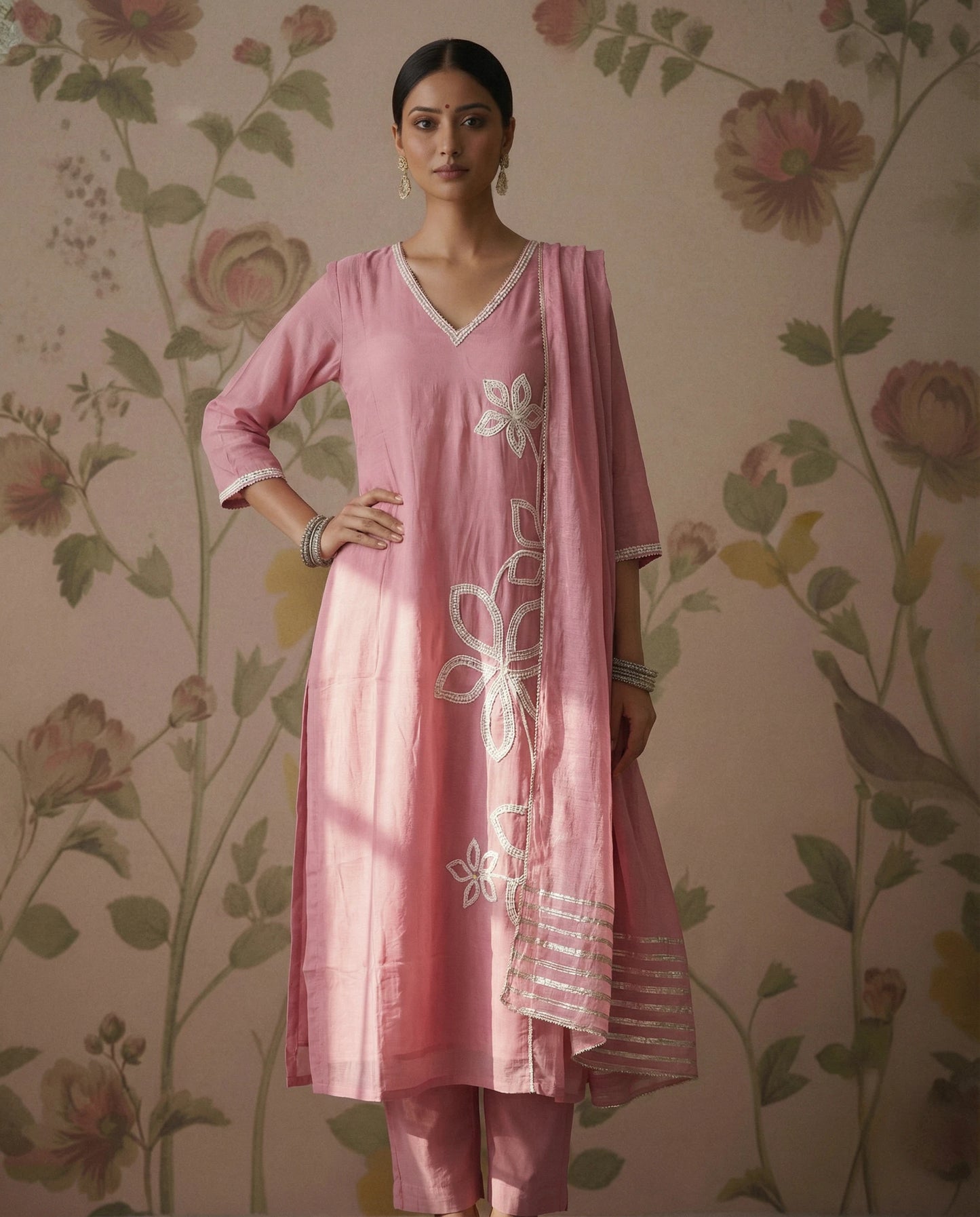 Onion pink Muslin Kurti set