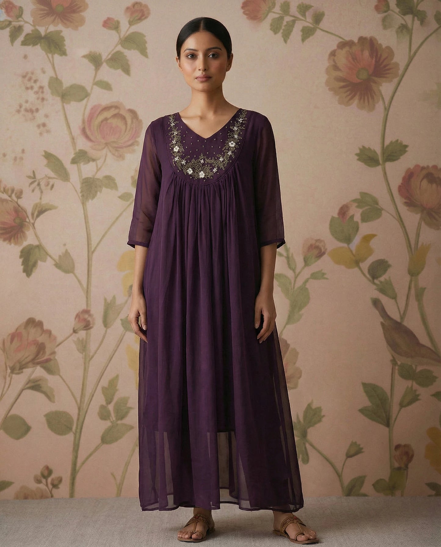 Dark Wine Georgette Kurti