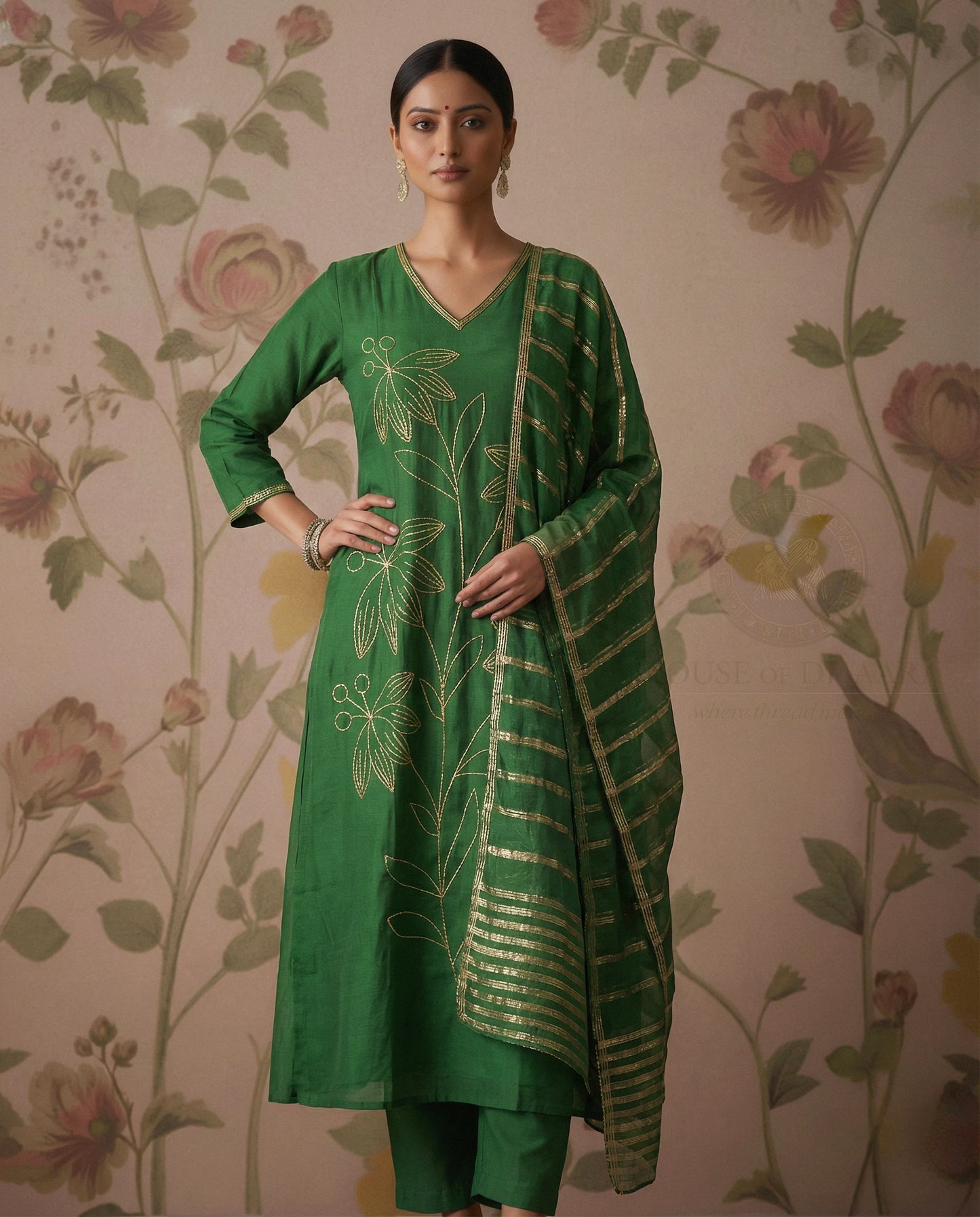 Bottle Green muslin Kurti set