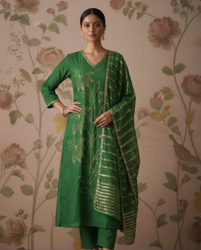 Bottle Green muslin Kurti set