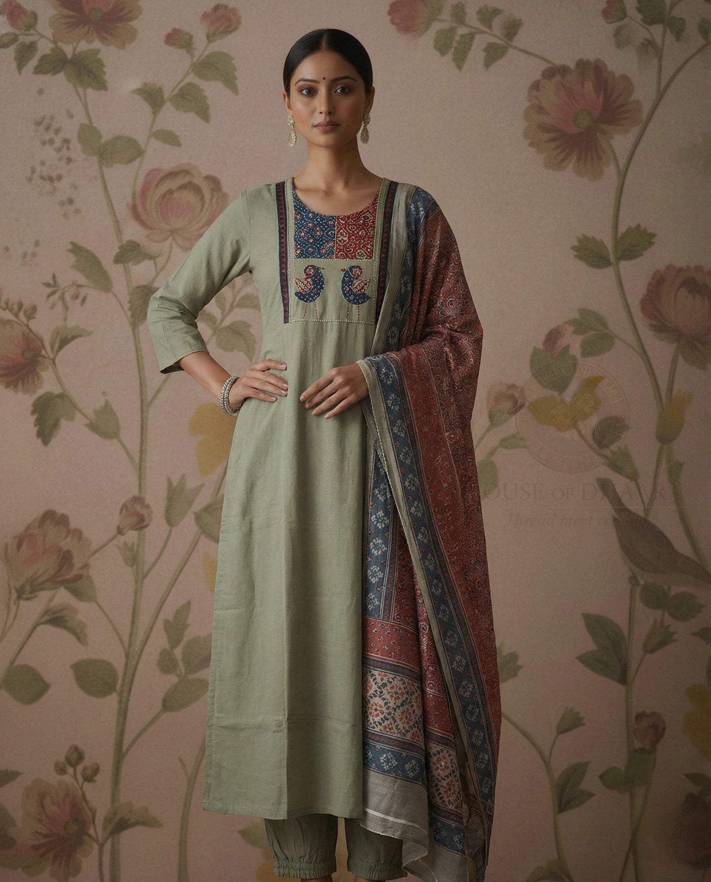 Grey Pure Cotton Kurti Set with Yoke Design