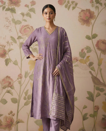 Mauve Muslin Kurti Set