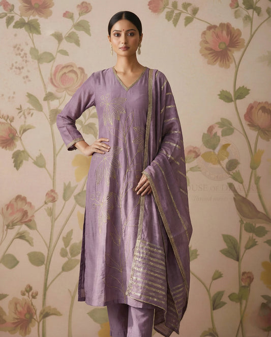 Mauve Muslin Kurti Set