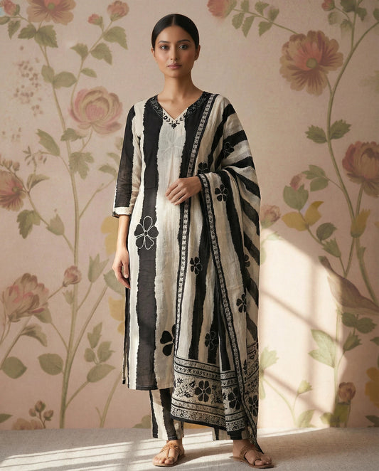 White & Black Kurti Set