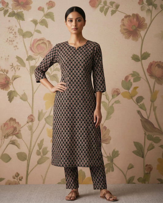 Black Cotton Printed Co-ord Set