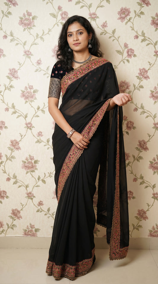 Georgette Saree with Embroidery Work